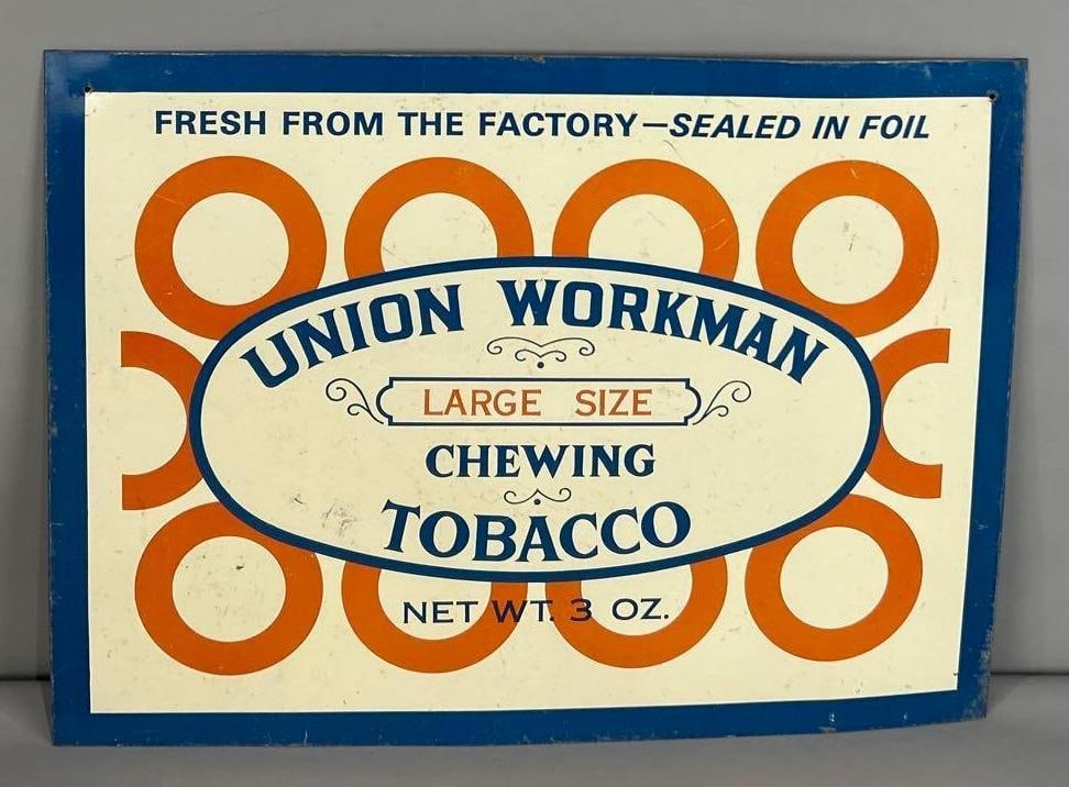 Union Workman Chewing Tobacco Tin Sign (1 of 5)