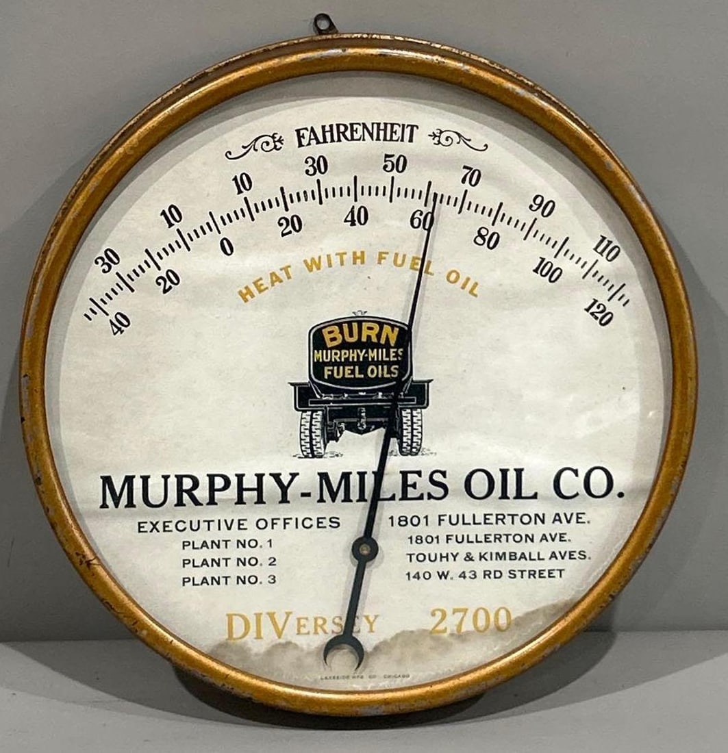 Murphy-Miles Oil w/Delivery Truck Round Metal Thermometer (1 of 2)