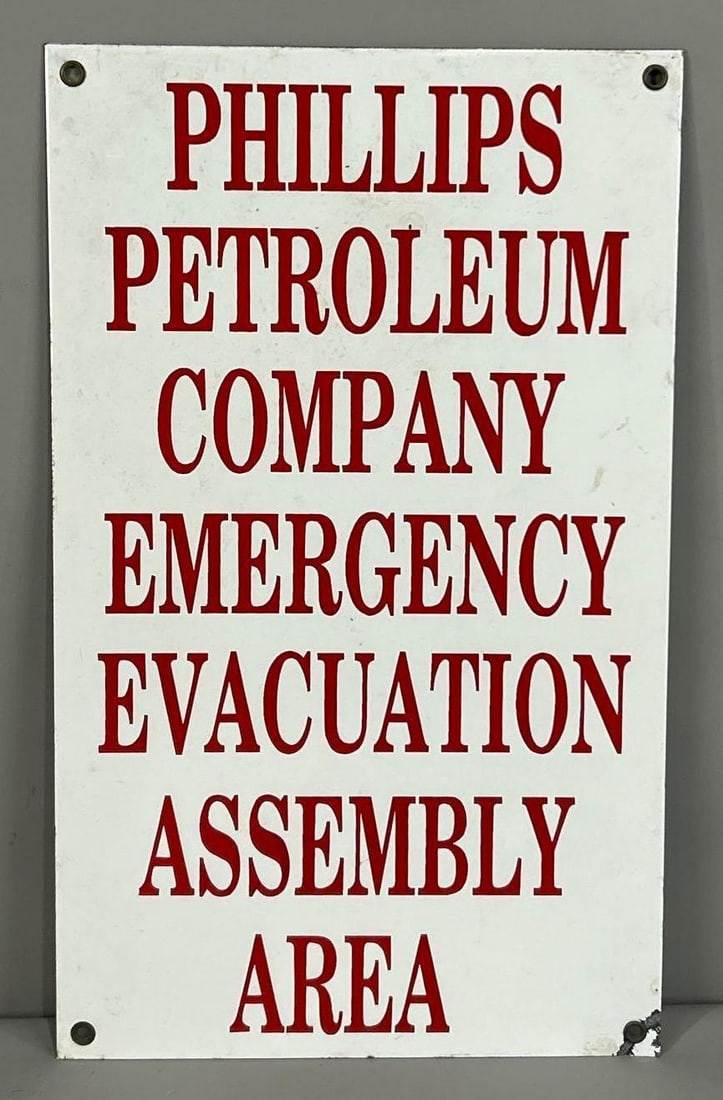 Phillips Petroleum Co. Emergency Evacuation Area Porcelain Sign (TAC) (1 of 3)