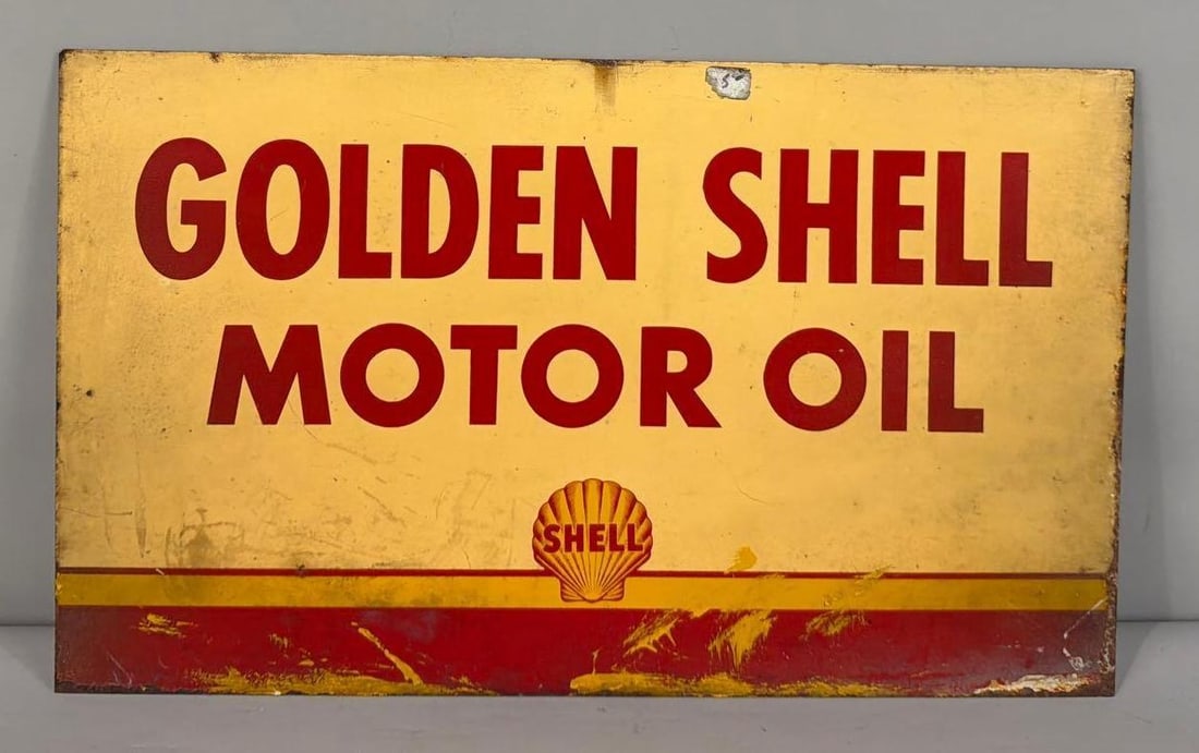 Golden Shell Motor Oil w/Shark Tooth Logo Metal Sign (1 of 3)