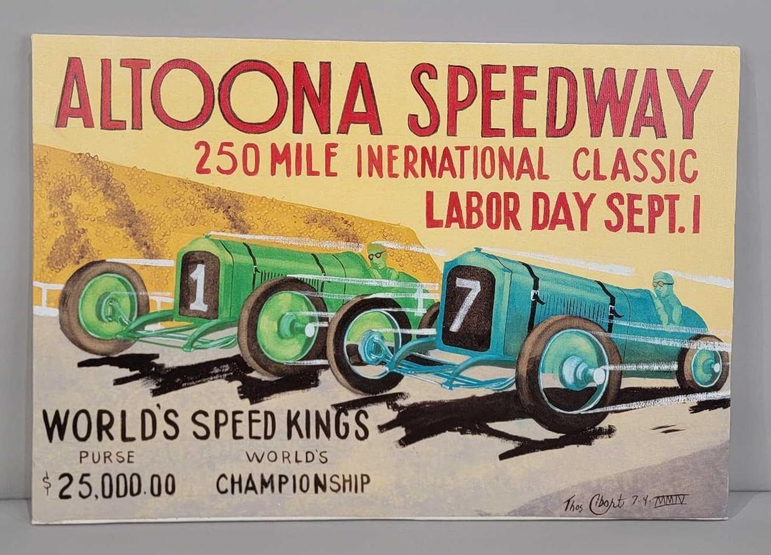 Reproduction of Altoona Speedway Race Print on Canvas: in good condition, 22"x32',