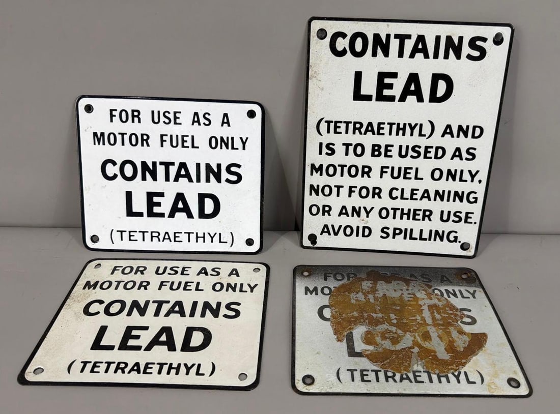 4-Contains Lead Porcelain Pump Signs: rated 8 to 9, 9"x7" or less in size.