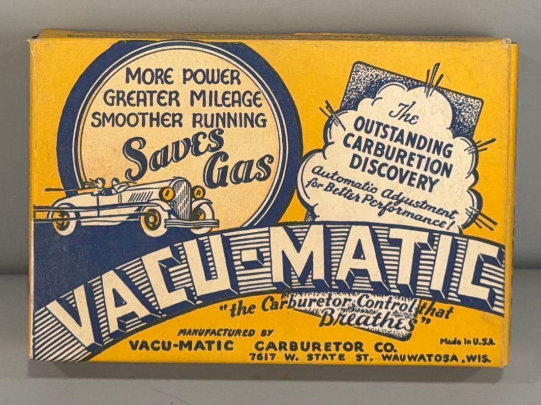 Vacu-Matic Saves Gas Box & Product: rated 9, 4"x5", in good condition.
