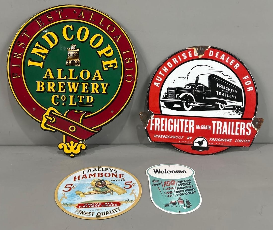 4-Reproduction Signs: 14"D. or less in size, porcelain, metal and cardboard.