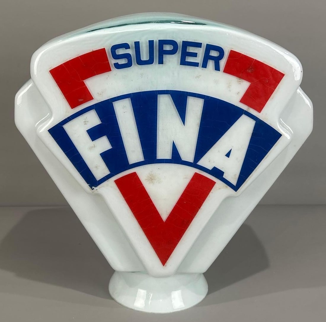 Super Fina OPC Milk Glass Globe: rated 9, 18.5"T., the OPC (one-piece cast) milk glass globe is in good condition with no cracks or breaks, base is good.