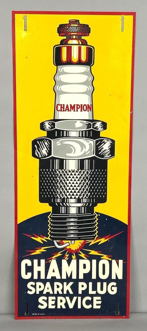 Champion Spark Plug Service Painted Metal Sign W/ Detailed Spark Plug Graphic (1 of 5)