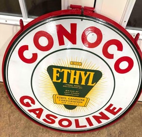30" Conoco Gasoline w/Ethyl Logo Porcelain Sign (TAC)