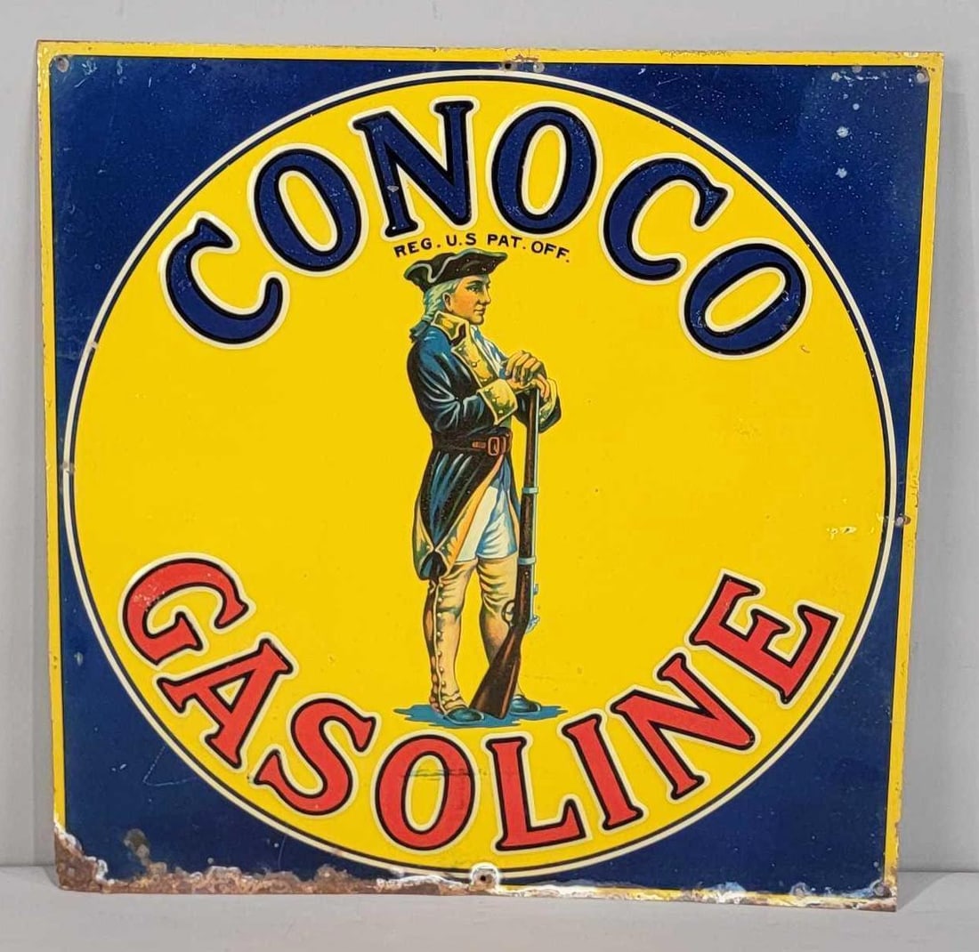 Conoco Gasoline w/Soldier Image Metal Tacker Sign (TAC) (1 of 3)