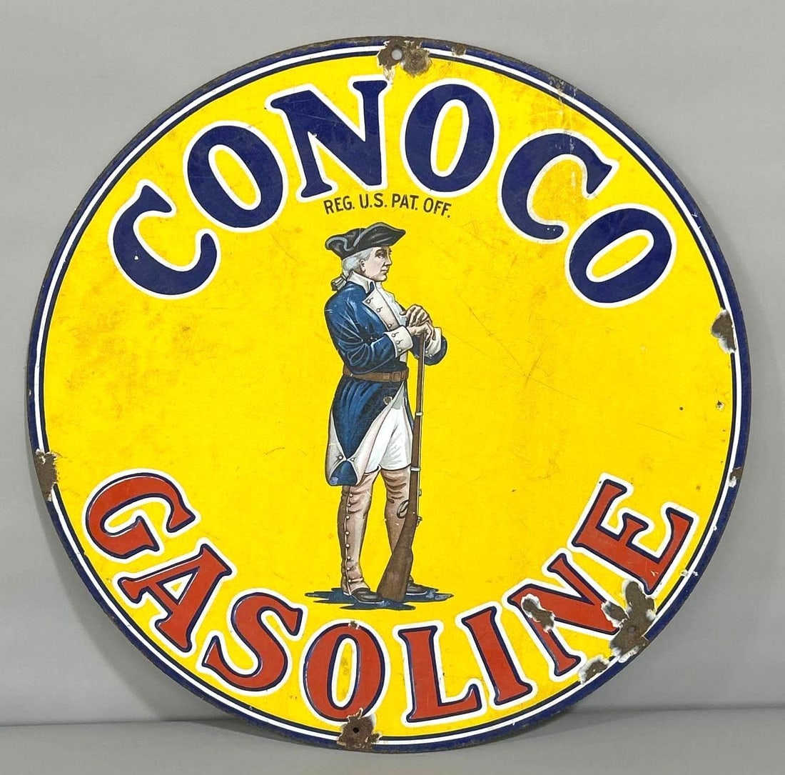 Conoco Gasoline w/Soldier Image Porcelain Sign (TAC) (1 of 7)