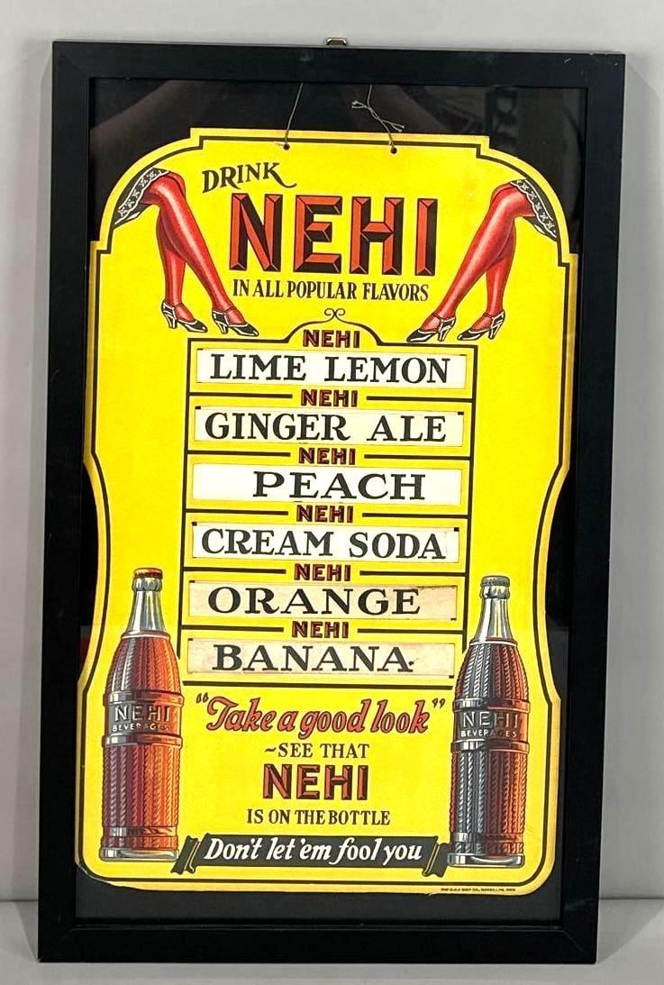Early NEHI Lithograph On Card Stock Menu Board W/ Dual Bottle Graphic (1 of 5)