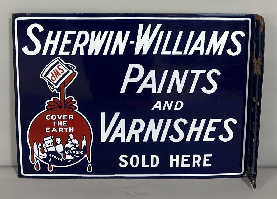 Sherwin-Williams Paints & Varnishes w/Logo Porcelain Flange Sign (TAC) (1 of 6)