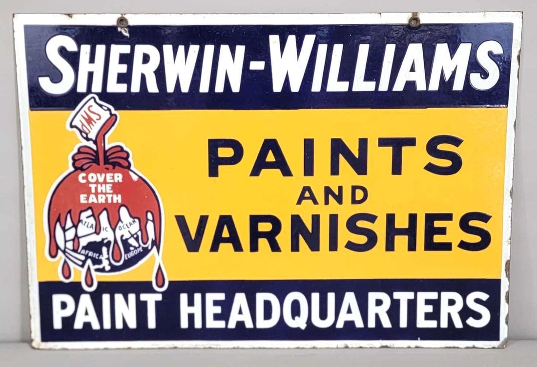 Sherwin-Williams Paints & Vanishes Headquarters w/Logo Porcelain Sign (TAC) (1 of 7)