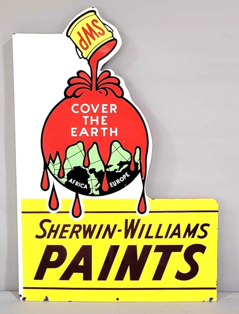 Sherwin Williams "Cover the Earth" Porcelain Flange Sign (TAC) (1 of 8)