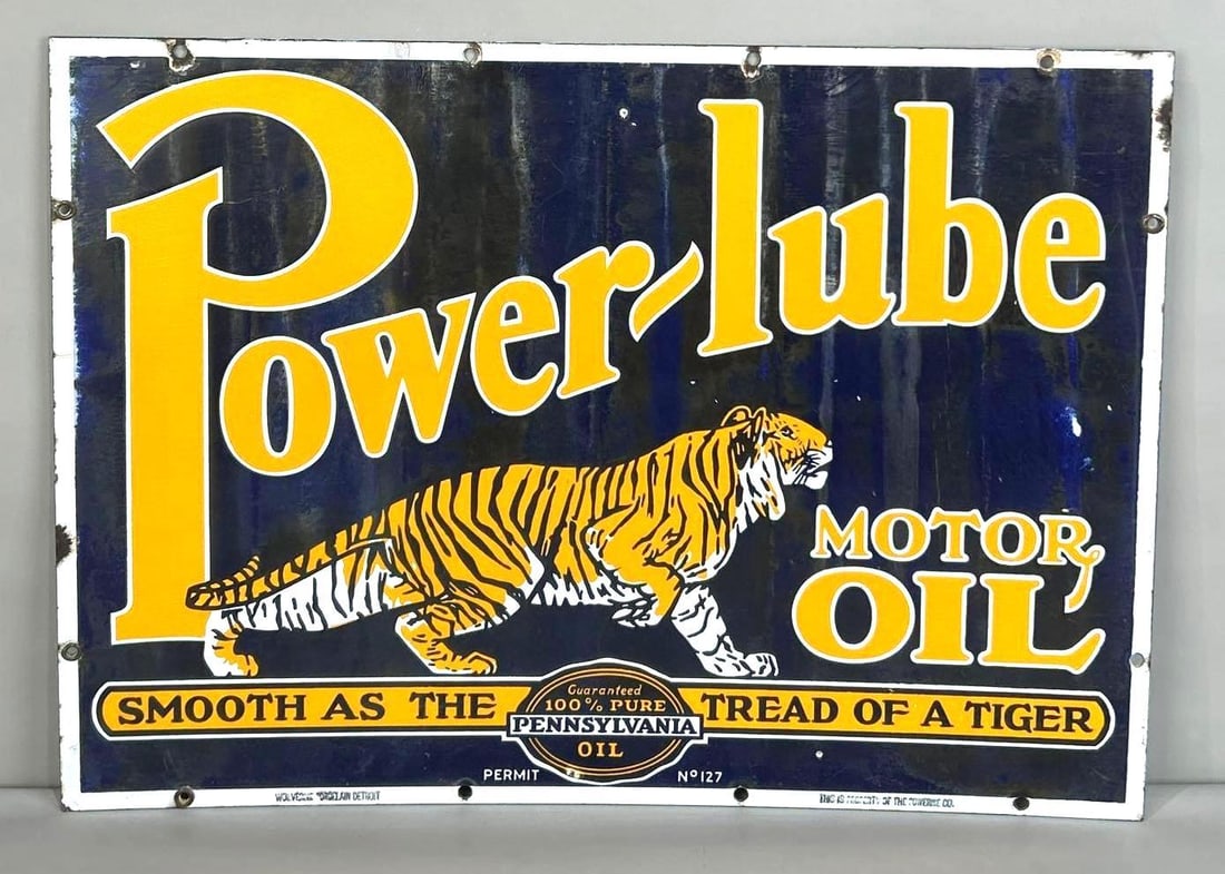 Power-Lube Double-Sided Porcelain Sign W/ Tiger Graphic (1 of 7)