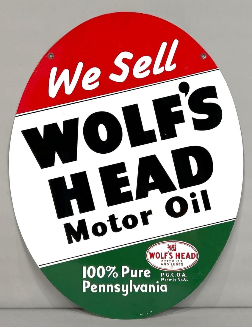 We Sell Wolf's Head Motor Oil Double-Sided Tin SIgn (1 of 5)
