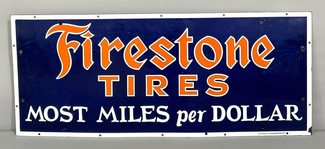 Firestone Tires "Most Miles Per Dollar" Porcelain Sign (TAC) (1 of 5)