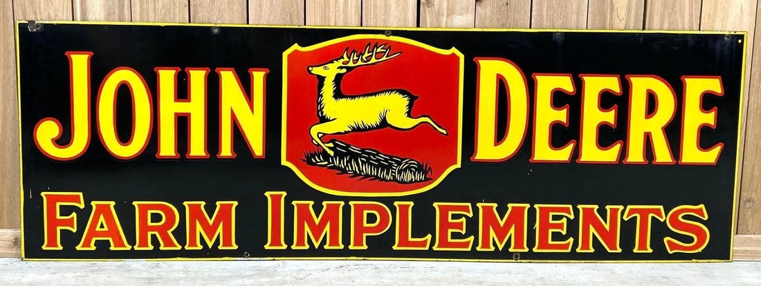 "AWESOME" John Deere w/3-Leg Logo Farm Implements Porcelain Sign (TAC) (1 of 6)