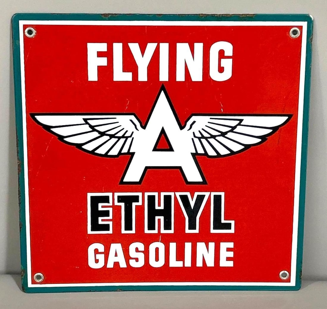 Flying A Ethyl Gasoline Porcelain Pump Sign (TAC) (1 of 5)