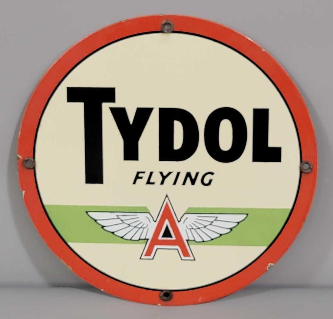 Tydol Flying A w/Green Strip Porcelain Pump Sign (TAC) (1 of 3)