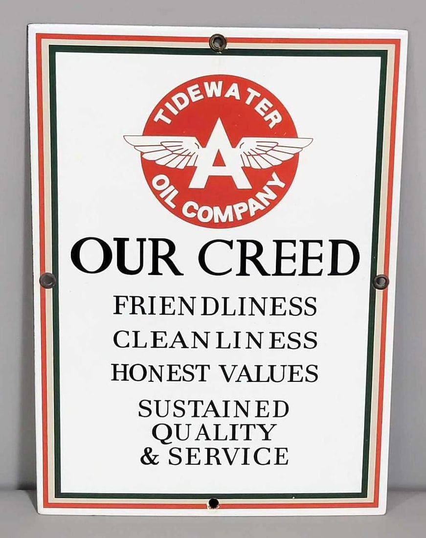 Tidewater Associated Oil Co. "Our Creed" Brass Plaque (TAC): rated 9, 11"x8". This SSP sign has good color and gloss. TAC #061732