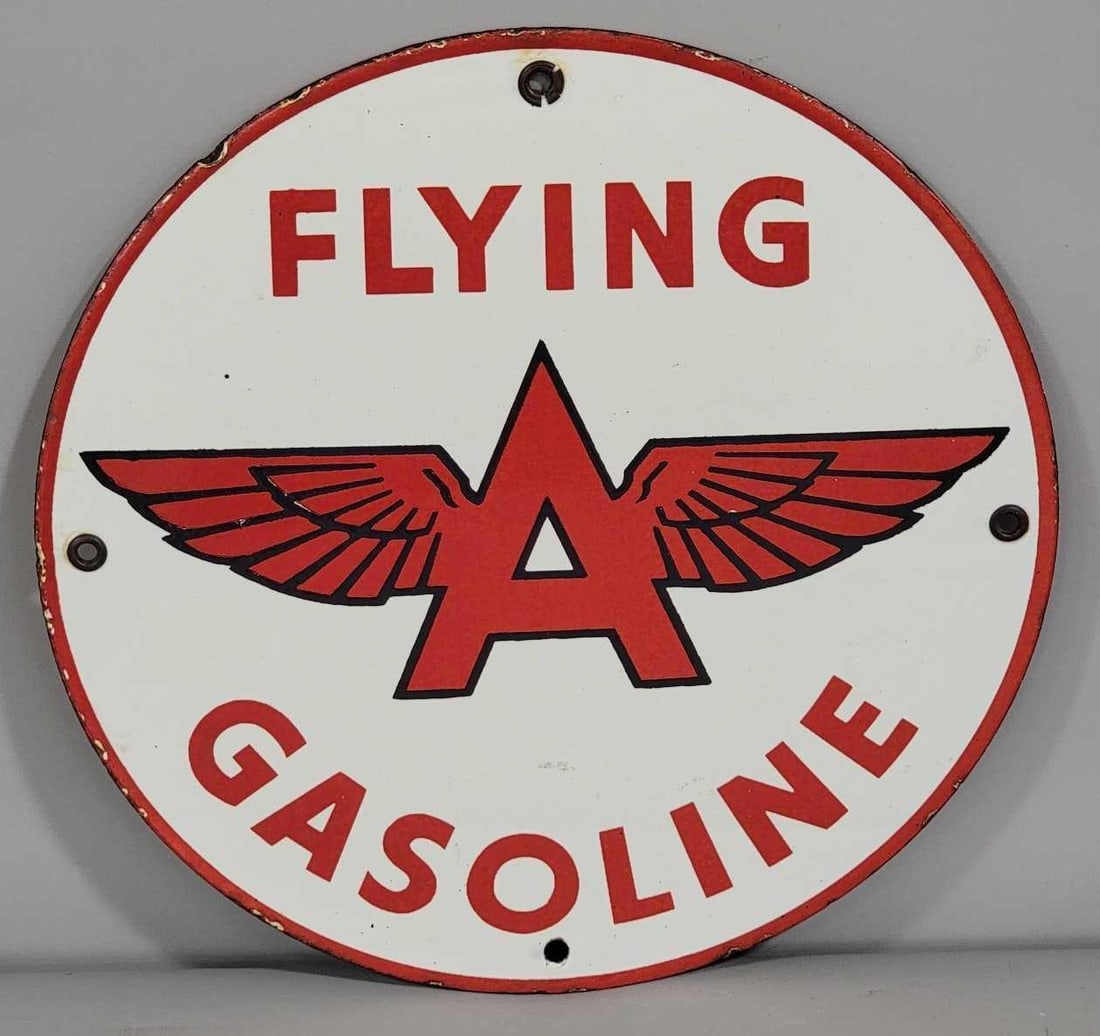 Flying A Gasoline w/Logo Porcelain Pump Sign (TAC) (1 of 3)