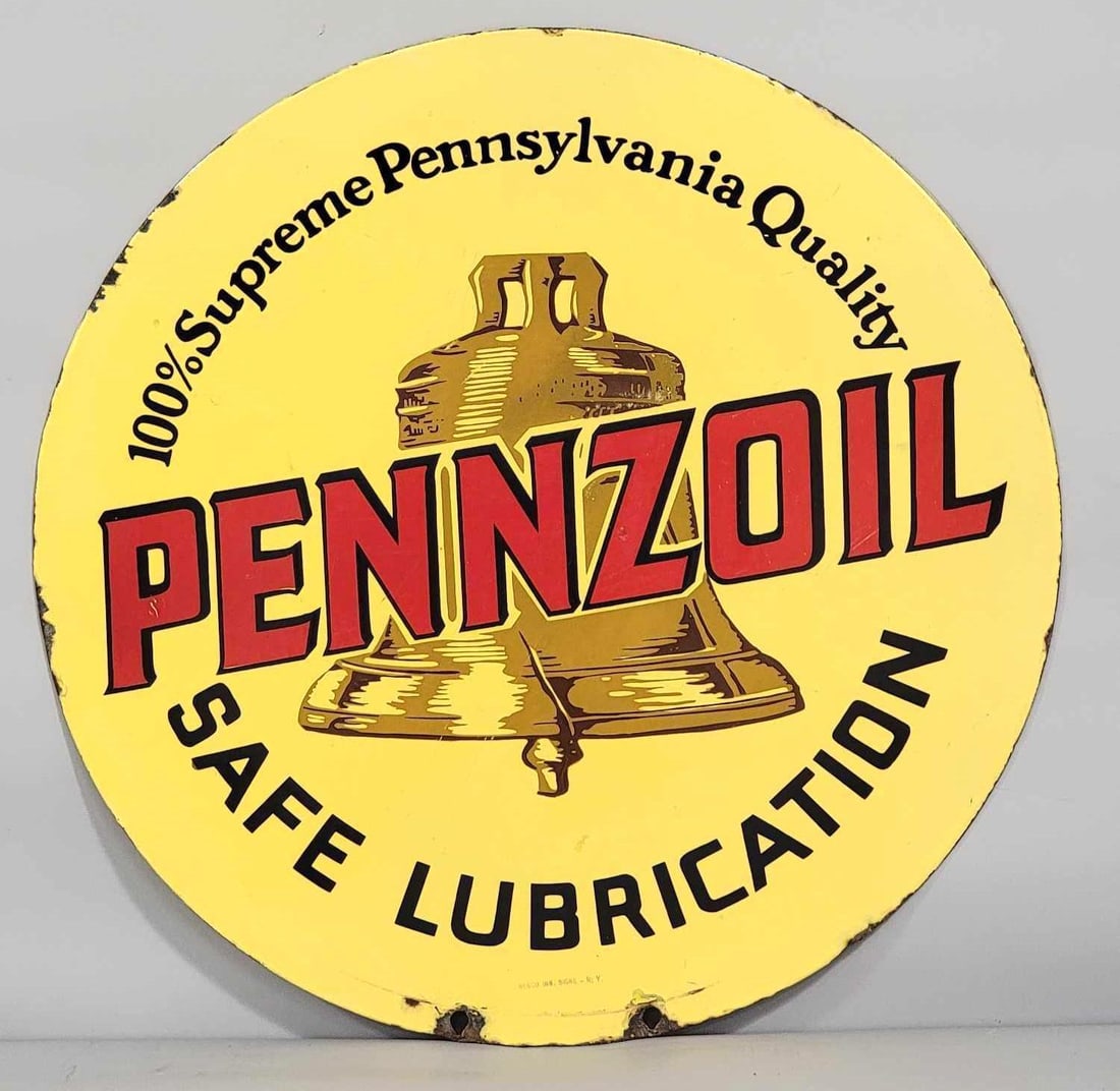 Pennzoil Safe Lubrication w/Brown Bell Logo Porcelain Sign (TAC) (1 of 7)