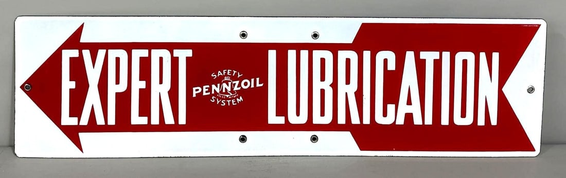 Pennzoil Expert Lubrication Porcelain Sign (TAC): rated 9.75, 7.25"x27". The SSP sign has excellent color and gloss. Rarity 3. TAC #061382