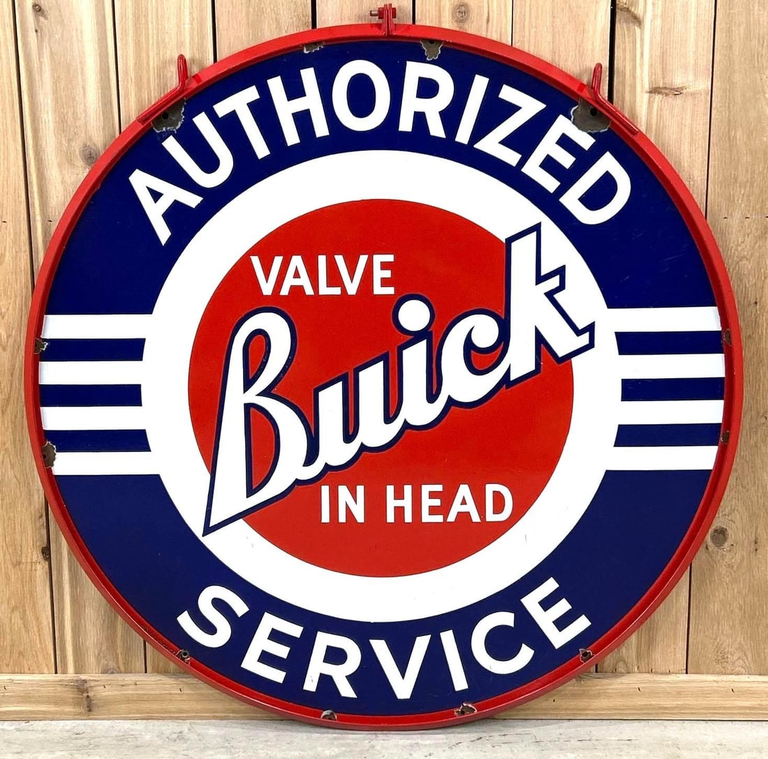 Buick (Small B) Valve in Head Service Porcelain Sign (TAC) (1 of 7)