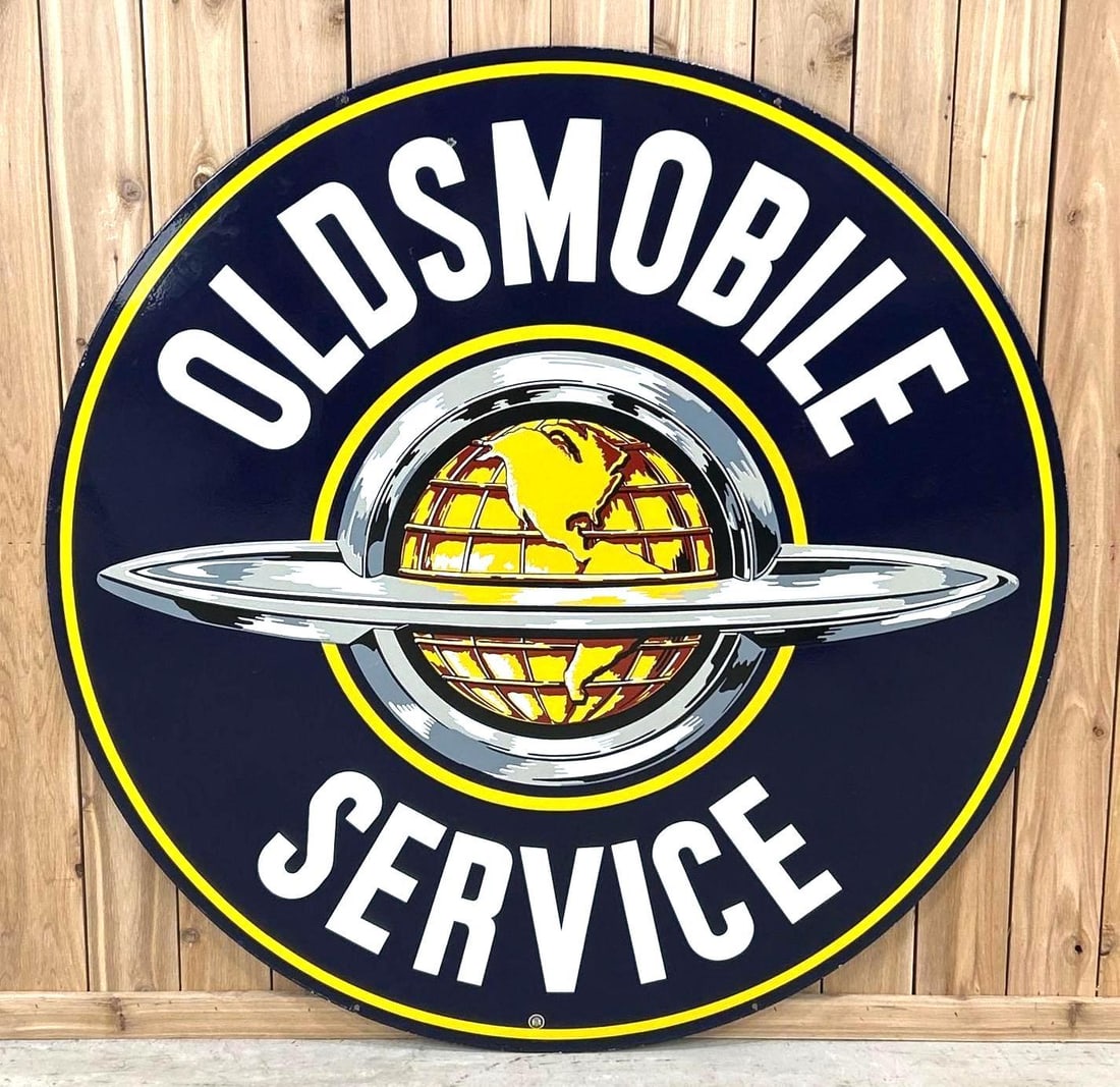 Stellar Oldsmobile Service Porcelain Sign W/ World In Ring Graphic (1 of 6)
