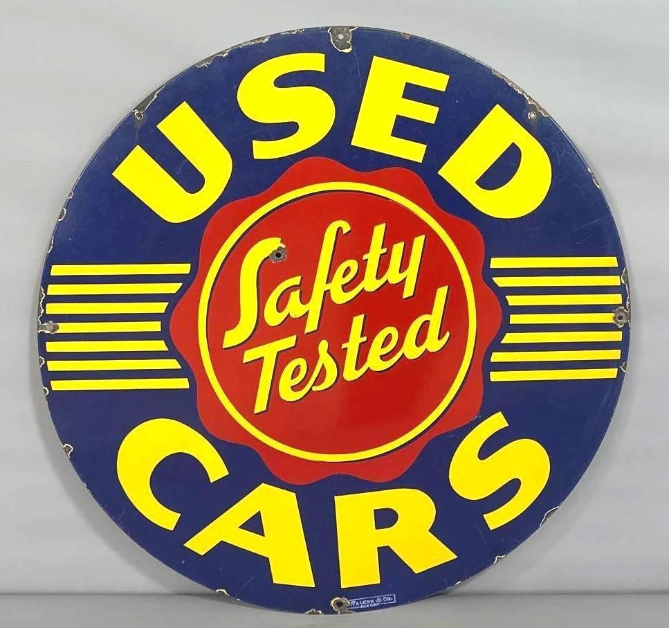 (Oldsmobile) Safety Tested Used Cars Porcelain Sign (36)(TAC) (1 of 5)