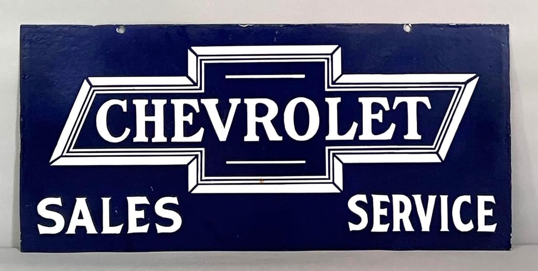 Chevrolet in Bowtie Sales & Service Porcelain Sign (restored): restored, 14"x30", the DSP sign.
