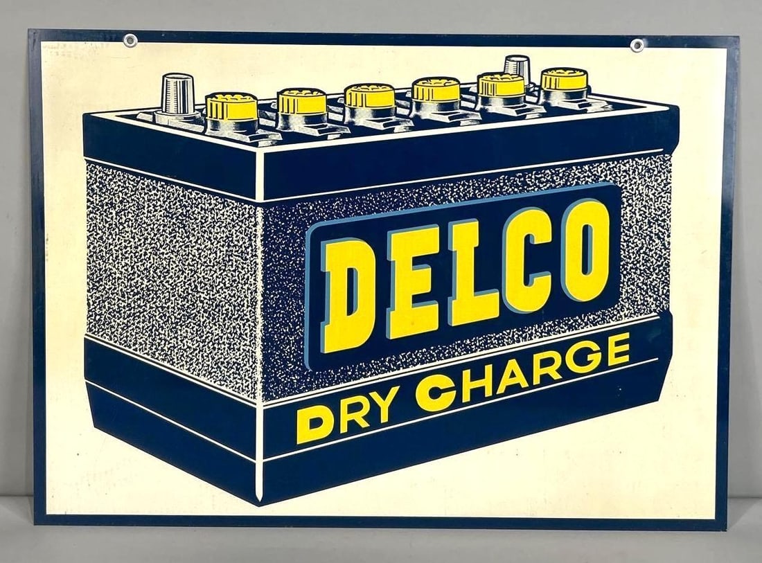 Delco Dry Charge Battery Double-Sided Tin Sign (1 of 7)