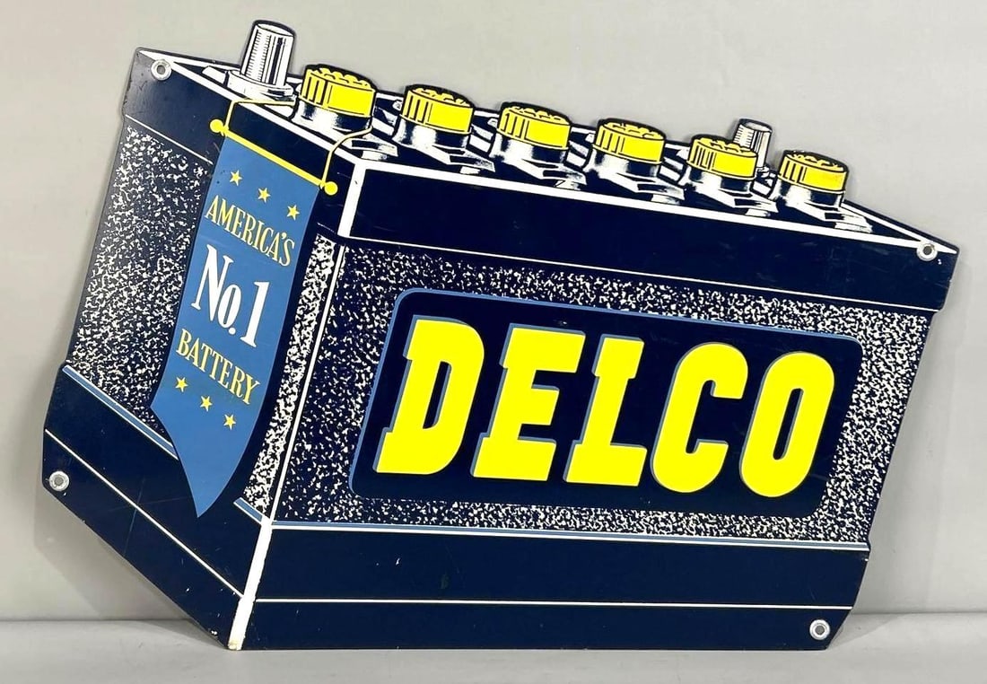 Delco Batteries Double-Sided Die-Cut Tin Sign (1 of 7)