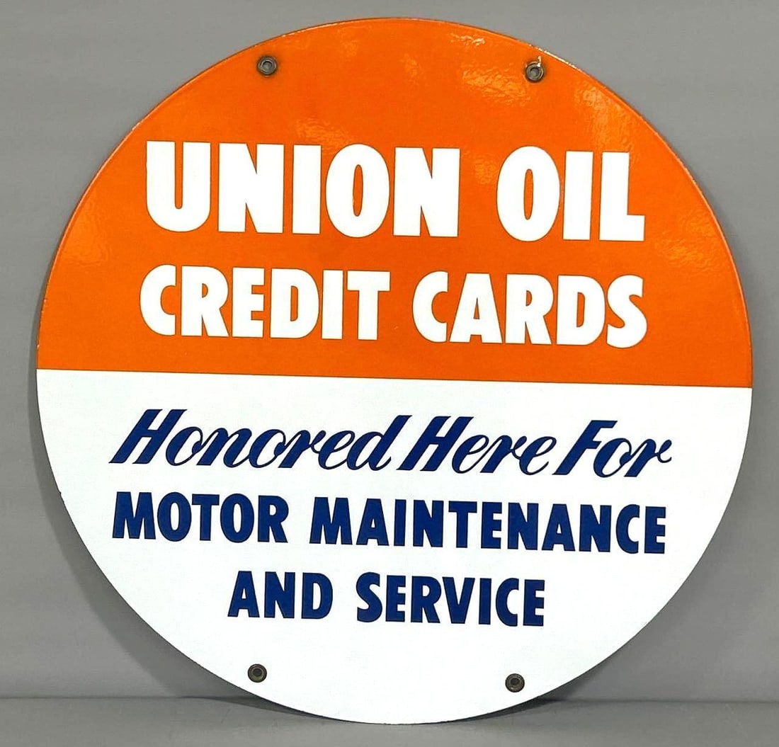 30" Union Oil Credit Card Honored Here Porcelain Sign (TAC) (1 of 7)