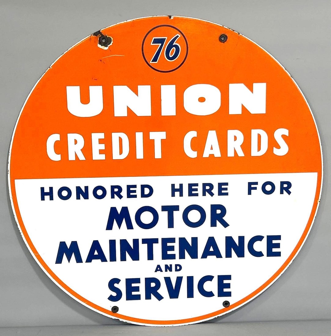 30" Union 76 Credit Cards w/Logo Porcelain Sign (TAC) (1 of 7)