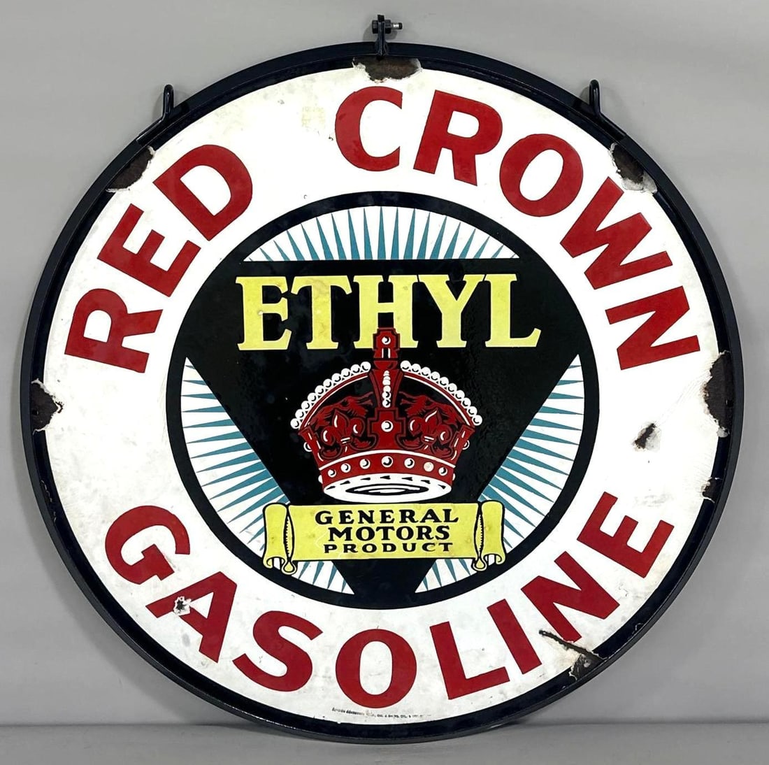 30" Red Crown Gasoline GM Ethyl Porcelain Sign (TAC) (1 of 5)