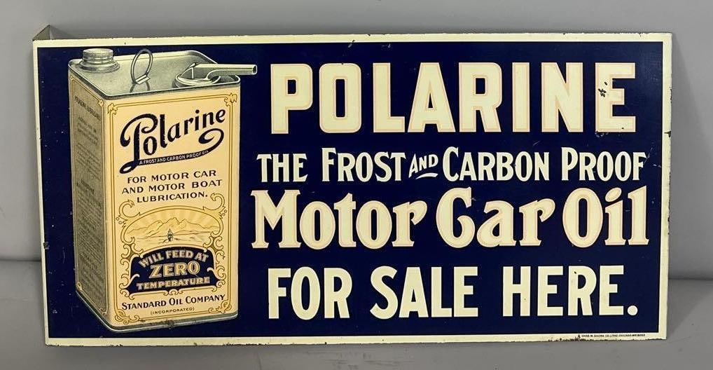 Polarine Motor Car Oil w/Image of Can Metal Flange Sign (TAC) (1 of 6)