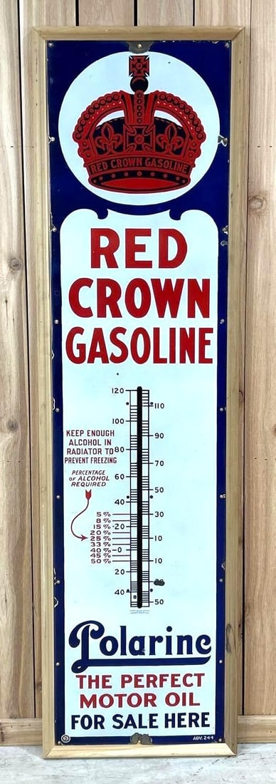 Red Crown Gasoline Porcelain Thermometer W/ Nebraska Crown Logo. (1 of 4)