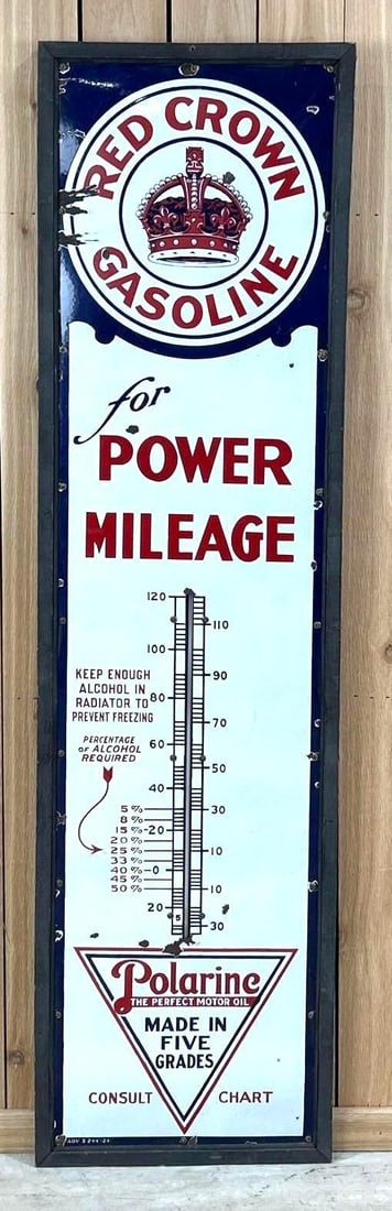 Red Crown Porcelain Thermometer Sign W/ Red Crown Logo (5 Grades) (1 of 4)