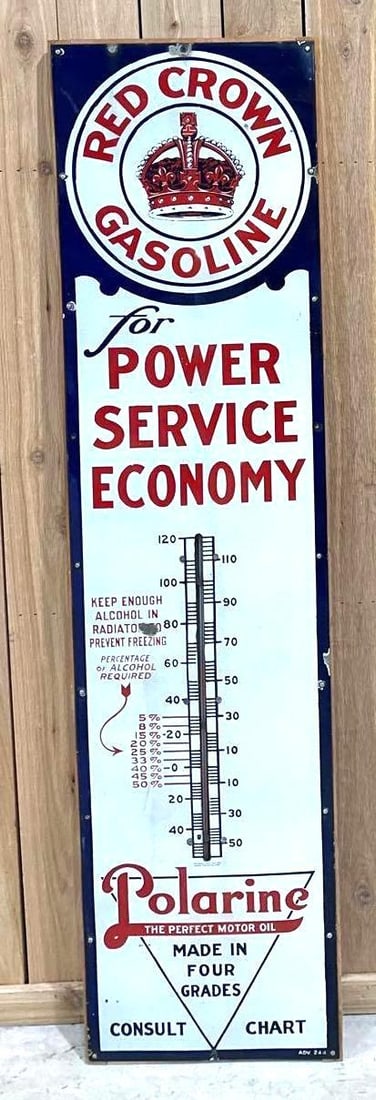Red Crown Gasoline "for Power Service Economy" Porcelain Thermometer (TAC) (4 Grades) (1 of 5)
