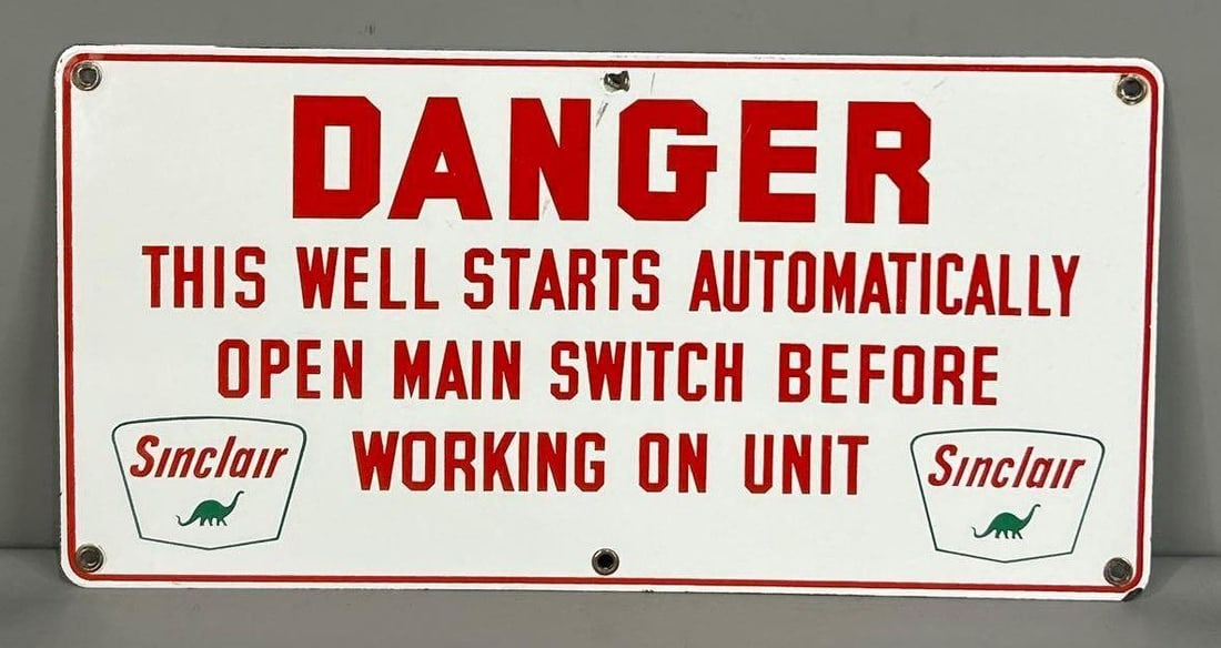 Sinclair "Danger" Single-Sided Porcelain Sign W/ Logo Graphic (1 of 5)