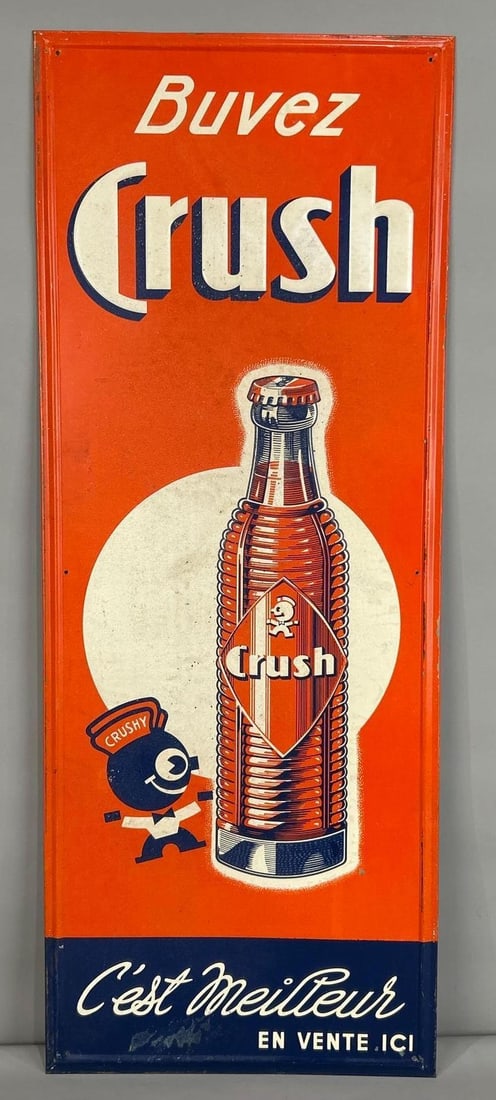 Buvez Crush Self-Framed Embossed Tin Sign W/ Crushy & Bottle Graphic (1 of 5)