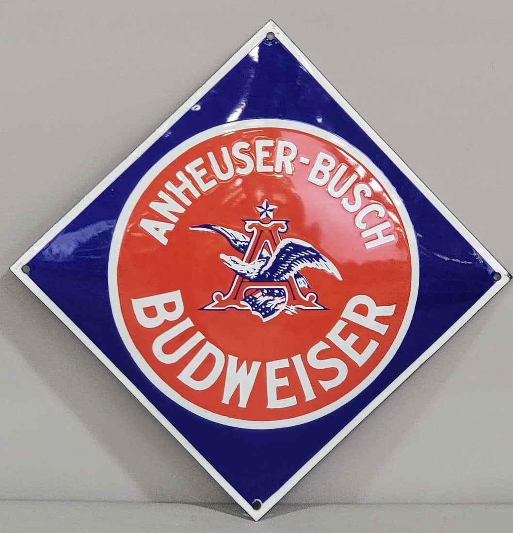 Anheuser-Busch Budweiser w/Logo Porcelain Sign (blue)(TAC) (1 of 6)
