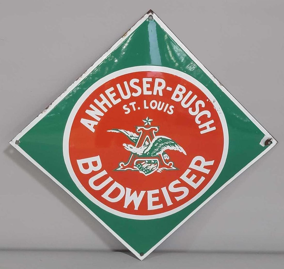 Anheuser-Busch Budweiser w/Logo Porcelain Sign (green)(TAC) (1 of 4)