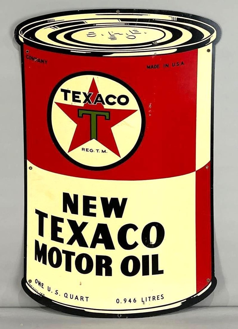 Texaco Motor Oil "Black T" Die-Cut Tin Sign (1 of 4)