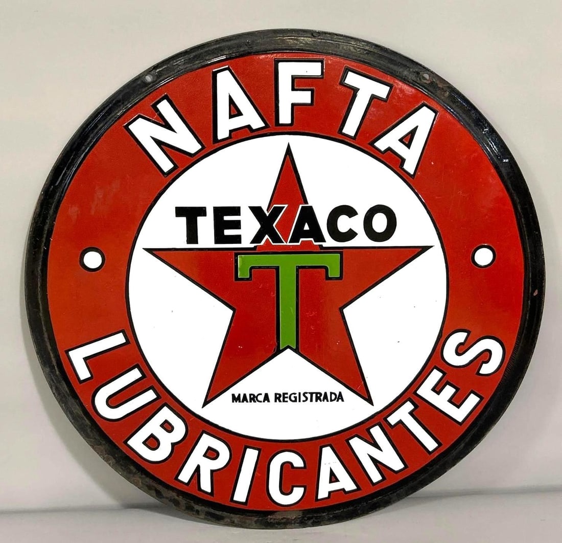 Texaco (black-T) NAFTA Lubricantes Porcelain Sign (TAC) (1 of 5)