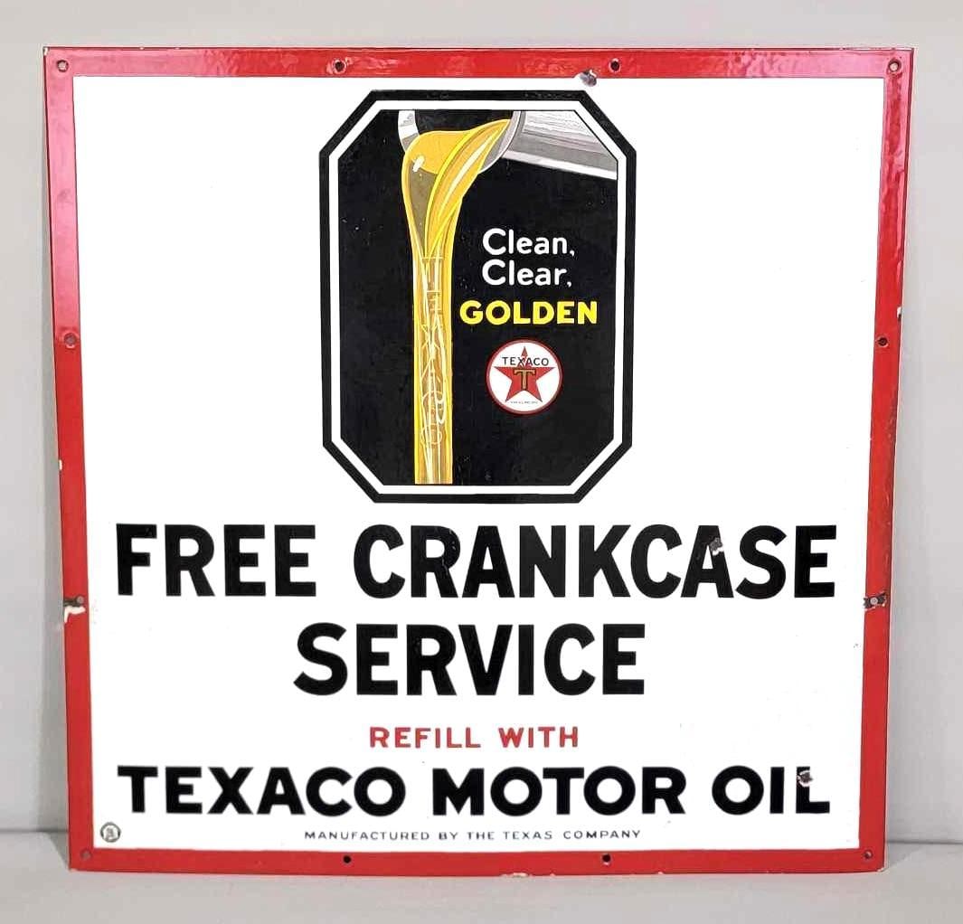 Texaco Clean, Clear, Golden Free Crankcase Service Porcelain Sign (TAC) (1 of 5)
