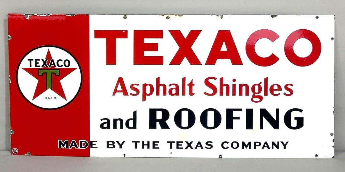 Texaco (black-T) Asphalt Shingles & Roofing Porcelain Sign (TAC) (1 of 5)