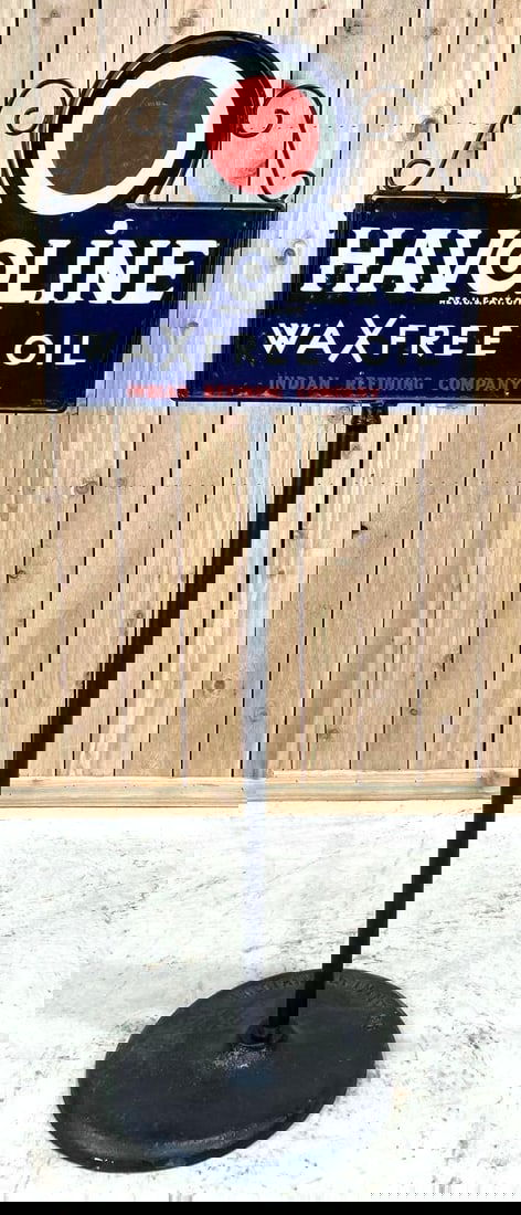 Havoline Waxfree OIl Porcelain Curb Sign W/ Original base. (1 of 7)