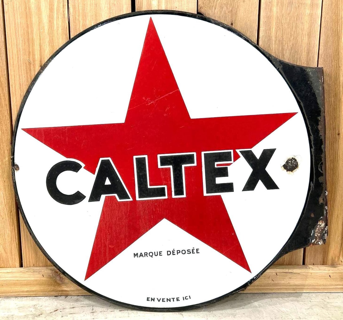 Large Caltex Porcelain Flange Sign W/ Star Logo (1 of 9)